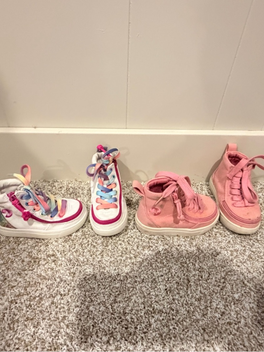 Billy shoes size 6 toddler – 2 pairs (rainbow high tops + pink sneakers)